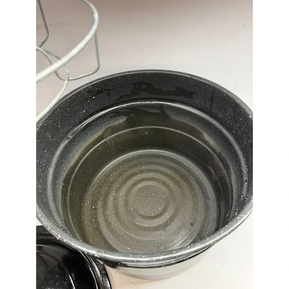 Granite Ware Black Speckled Enamel Canning Pot with Lid and Jar Rack Stockpot